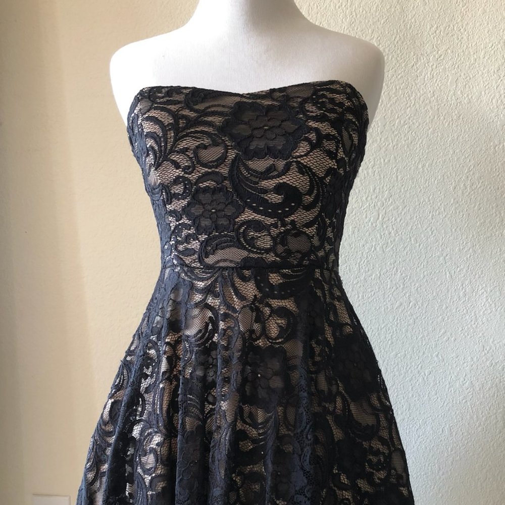 Women's Lace Flared Vintage 80-90's Dress (Black, Size S)